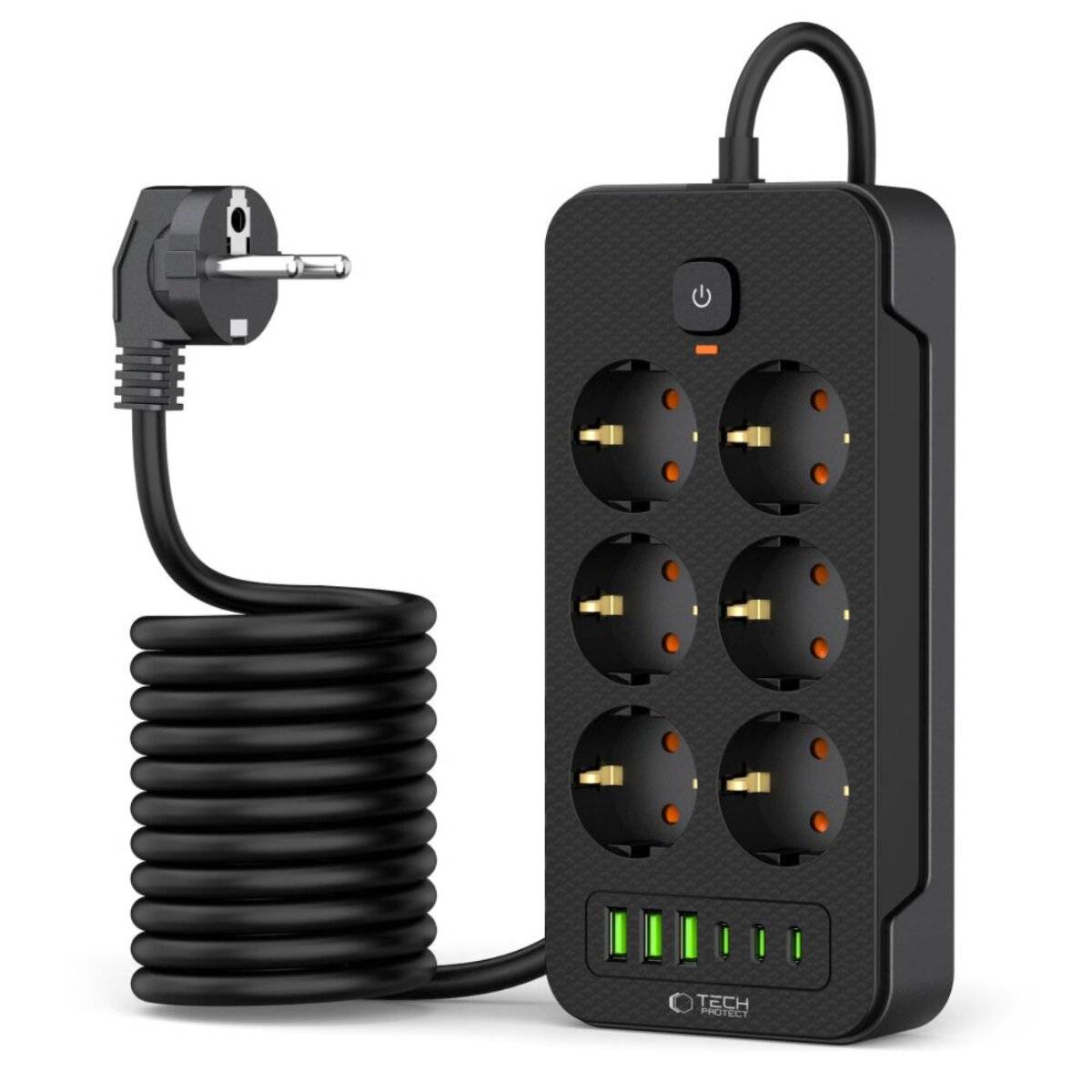 Tech-Protect PC6X6 Steckdosenleiste 6 Steckdosen 240V + 3xUSB-A + 3xUSB-C 200cm – Schwarz