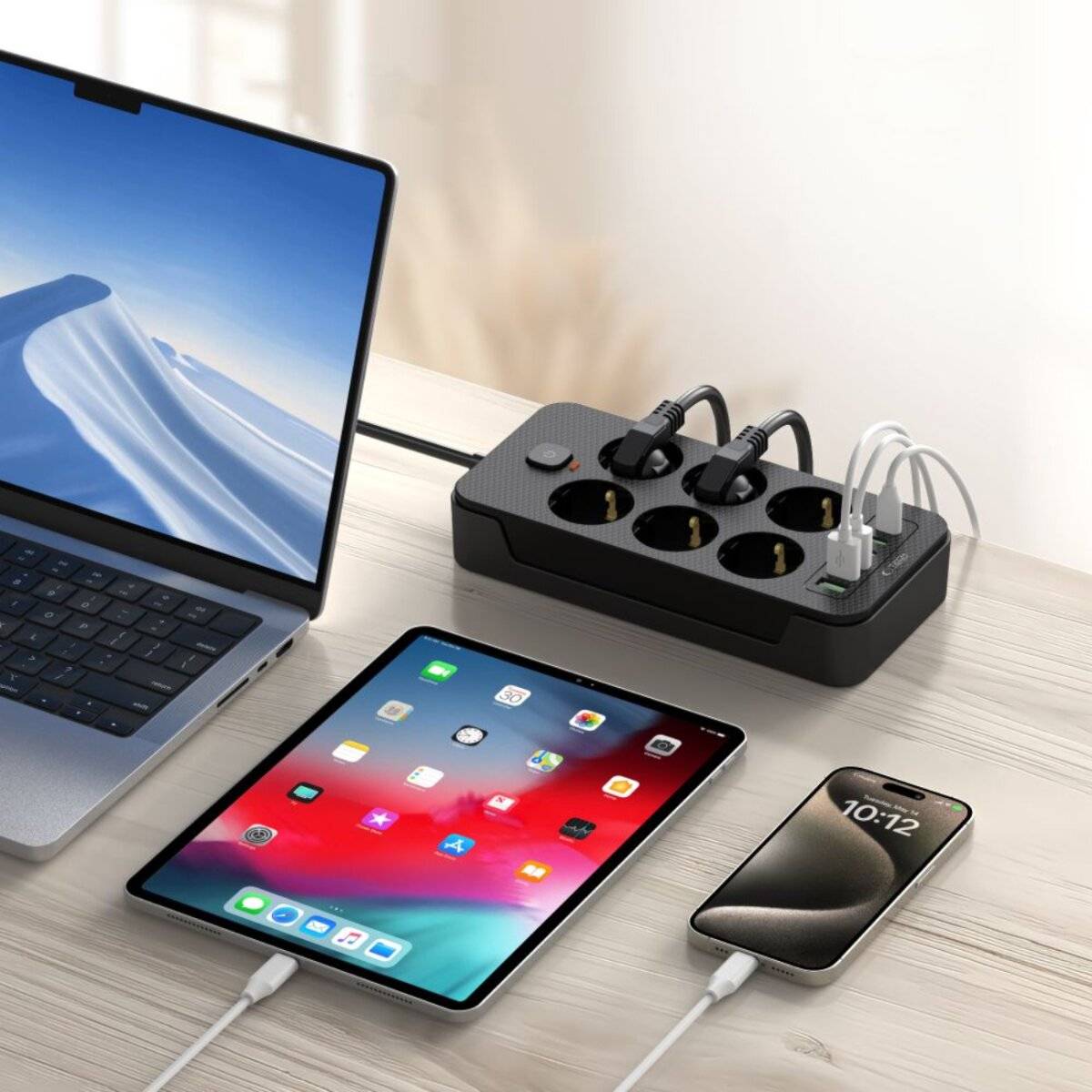Tech-Protect PC6X6 Steckdosenleiste 6 Steckdosen 240V + 3xUSB-A + 3xUSB-C 200cm – Schwarz