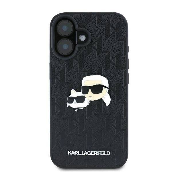 Karl Lagerfeld Monogram & Choupette Head Pin Hülle iPhone 16 Plus – Schwarz