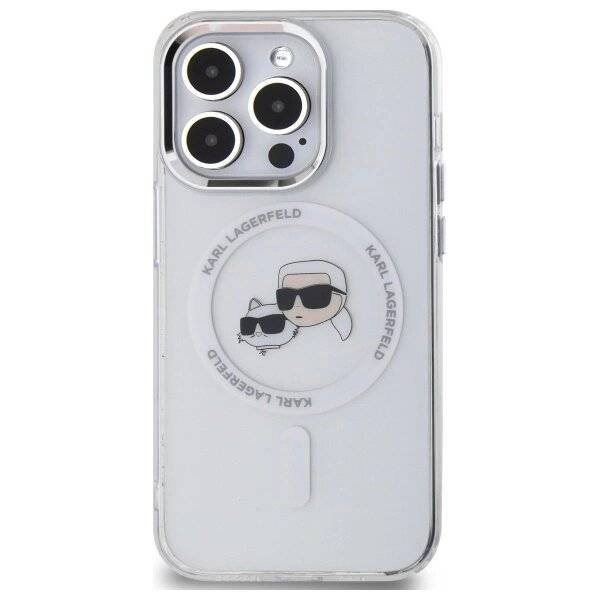Karl Lagerfeld IML Metal &amp; Choupette Head MagSafe Hülle iPhone 14 Pro Max – weiß