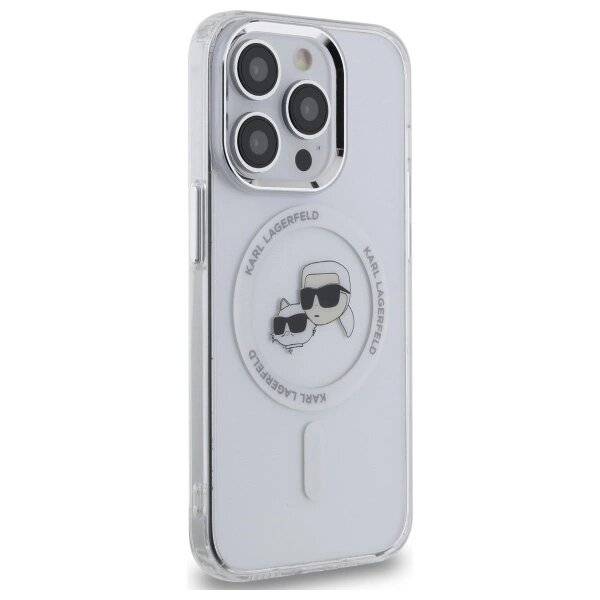 Karl Lagerfeld IML Metal &amp; Choupette Head MagSafe Hülle iPhone 14 Pro Max – weiß