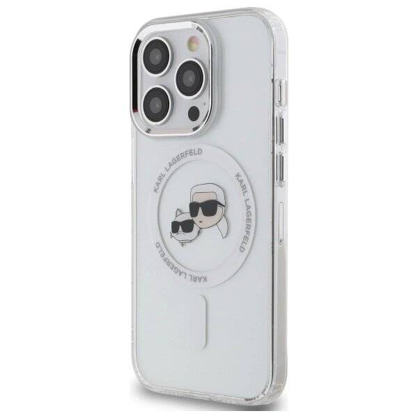 Karl Lagerfeld IML Metal &amp; Choupette Head MagSafe Hülle iPhone 14 Pro Max – weiß