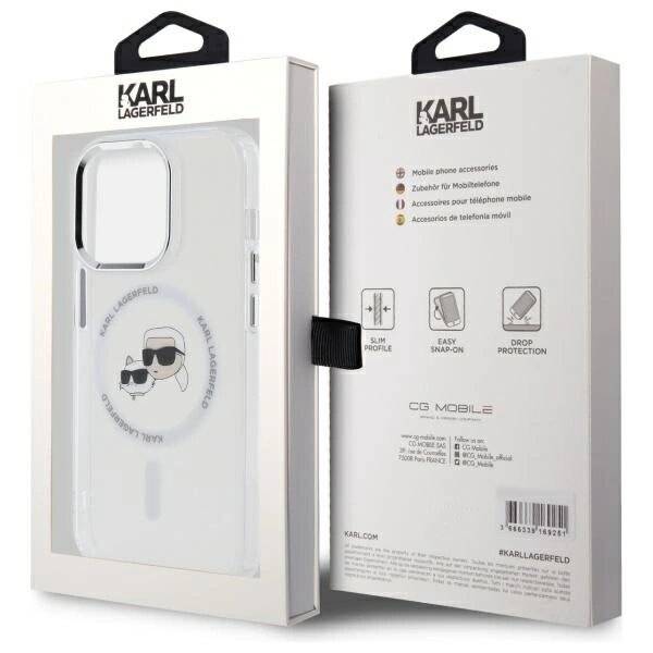 Karl Lagerfeld IML Metal &amp; Choupette Head MagSafe Hülle iPhone 14 Pro Max – weiß