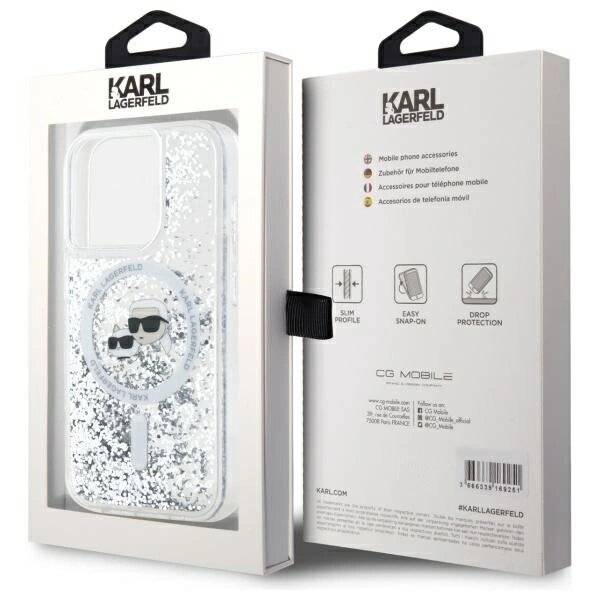 Karl Lagerfeld Liquid Glitter & Choupette Head Magsafe Hülle iPhone 15 Pro – transparent