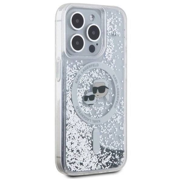 Karl Lagerfeld Liquid Glitter & Choupette Head Magsafe Hülle iPhone 15 Pro – transparent