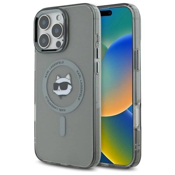 Karl Lagerfeld IML Metal Choupette Head MagSafe-Hülle iPhone 16 Pro Max – Schwarz