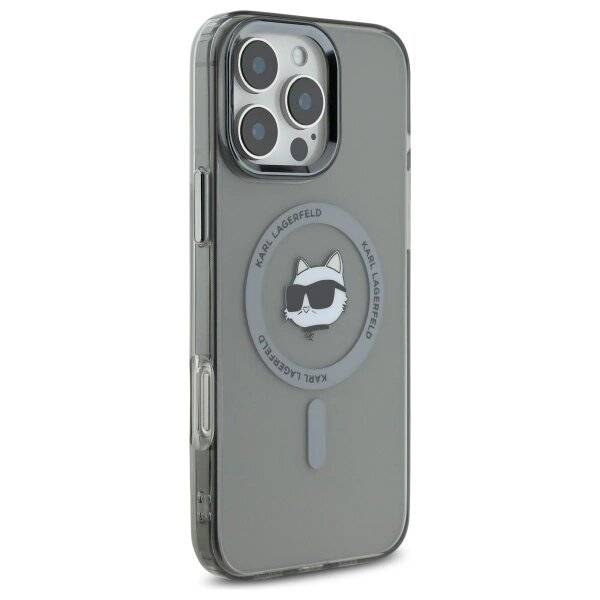 Karl Lagerfeld IML Metal Choupette Head MagSafe-Hülle iPhone 16 Pro Max – Schwarz