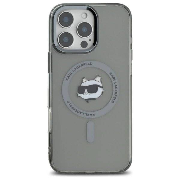 Karl Lagerfeld IML Metal Choupette Head MagSafe-Hülle iPhone 16 Pro Max – Schwarz