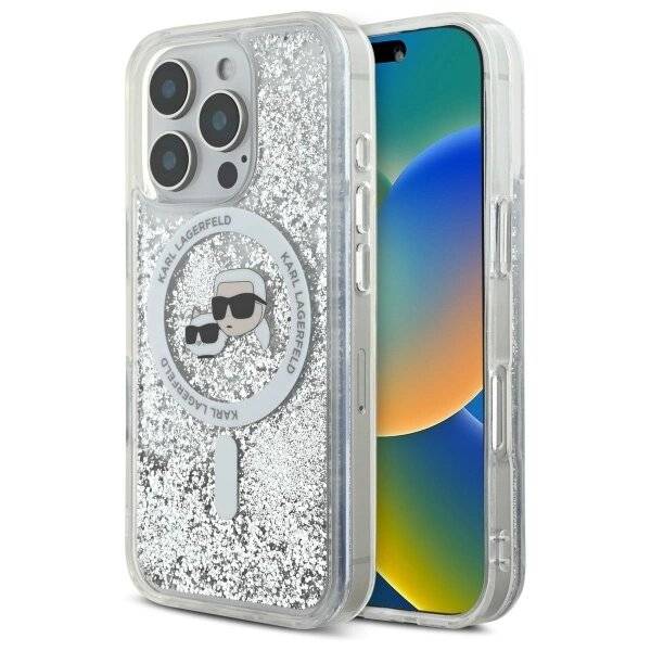 Karl Lagerfeld Liquid Glitter & Choupette Head Magsafe Hülle iPhone 16 Pro Max – transparent