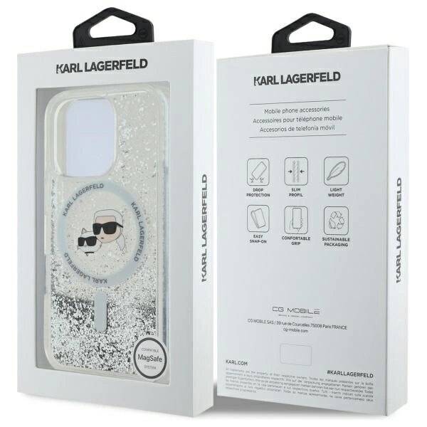 Karl Lagerfeld Liquid Glitter & Choupette Head Magsafe Hülle iPhone 16 Pro – transparent