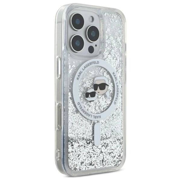 Karl Lagerfeld Liquid Glitter & Choupette Head Magsafe Hülle iPhone 16 Pro Max – transparent