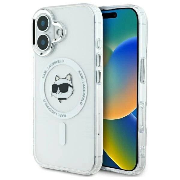 Karl Lagerfeld IML Metal Choupette Head MagSafe-Hülle iPhone 16 – Weiß