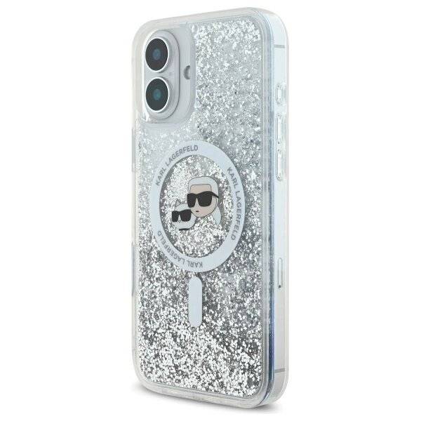 Karl Lagerfeld Liquid Glitter Karl&Choupette Head Magsafe Hülle iPhone 16 – transparent