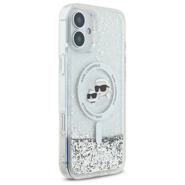 Karl Lagerfeld Liquid Glitter & Choupette Head Magsafe Hülle iPhone 16 Plus – transparent