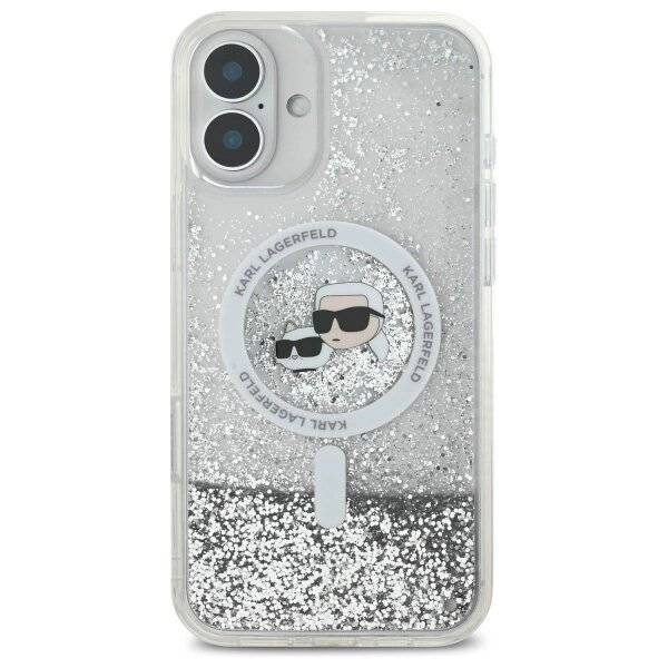 Karl Lagerfeld Liquid Glitter & Choupette Head Magsafe Hülle iPhone 16 Plus – transparent
