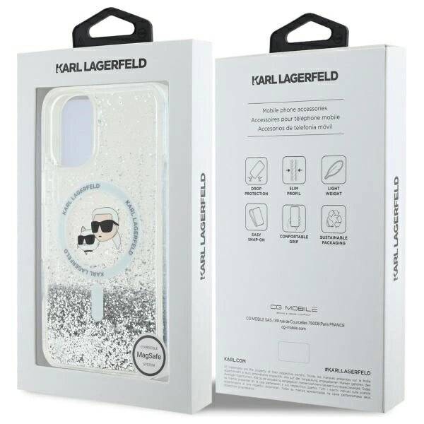 Karl Lagerfeld Liquid Glitter & Choupette Head Magsafe Hülle iPhone 16 Plus – transparent
