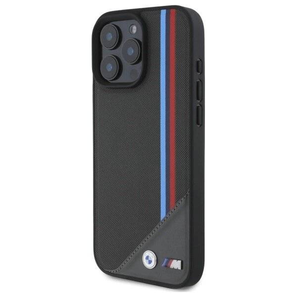 BMW M Meshed Tricolor Stripes MagSafe-Hülle iPhone 16 Pro Max – Grau
