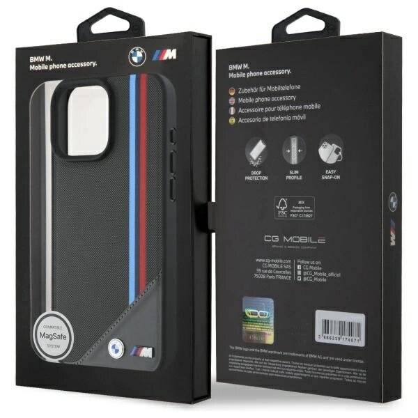 BMW M Meshed Tricolor Stripes MagSafe-Hülle iPhone 16 Pro Max – Grau