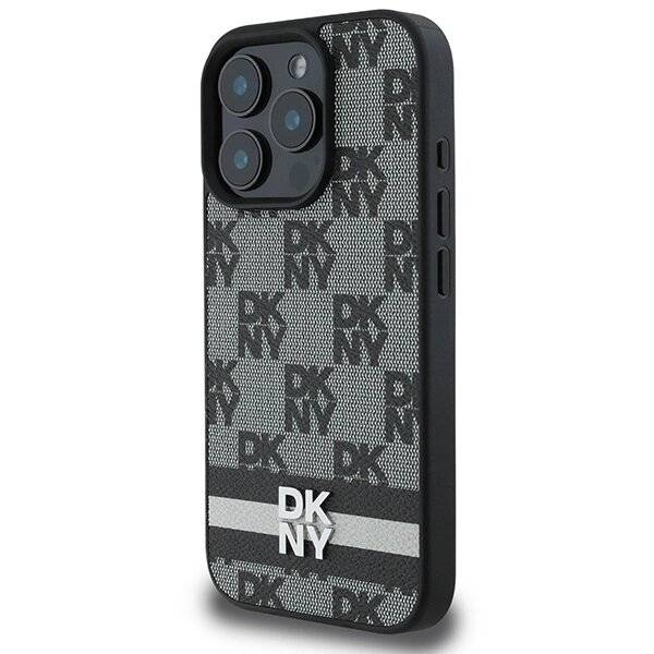 DKNY Checkered Pattern & Printed Stripes Hülle iPhone 16 Pro – Schwarz