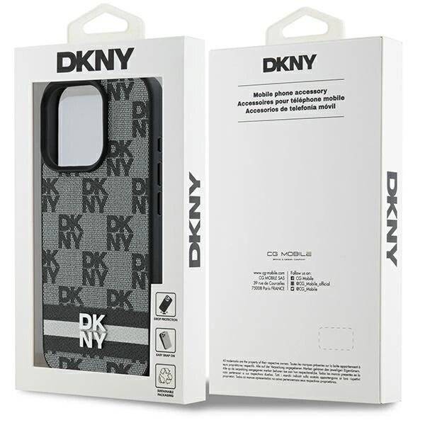 DKNY Checkered Pattern & Printed Stripes Hülle iPhone 16 Pro – Schwarz