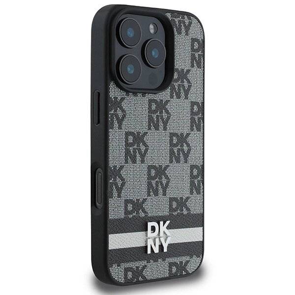 DKNY Checkered Pattern & Printed Stripes Hülle iPhone 16 Pro – Schwarz