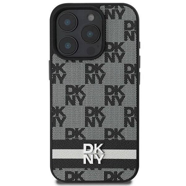 DKNY Checkered Pattern & Printed Stripes Hülle iPhone 16 Pro – Schwarz