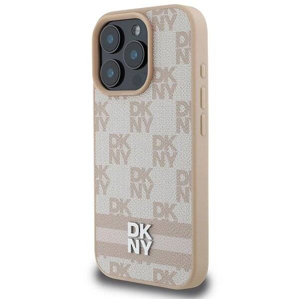 DKNY Checkered Pattern & Printed Stripes Hülle iPhone 16 Pro – Rosa