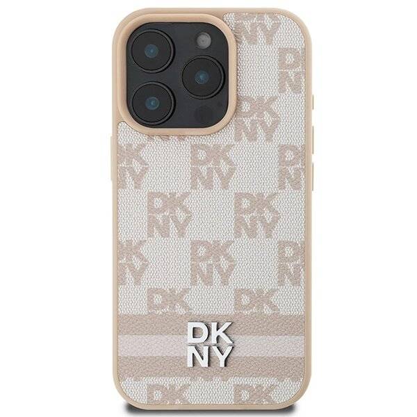DKNY Checkered Pattern & Printed Stripes Hülle iPhone 16 Pro – Rosa