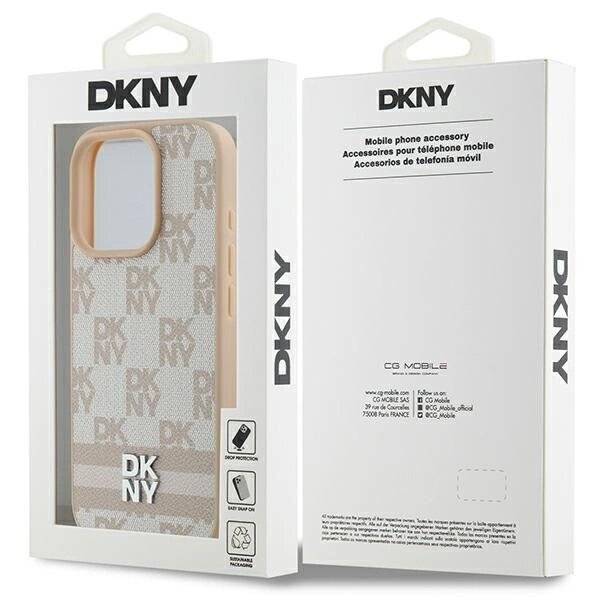 DKNY Checkered Pattern & Printed Stripes Hülle iPhone 16 Pro – Rosa