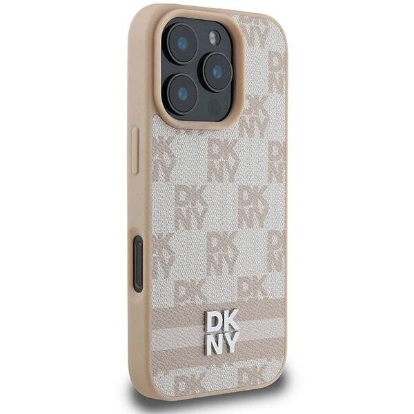 DKNY Checkered Pattern & Printed Stripes Hülle iPhone 16 Pro – Rosa