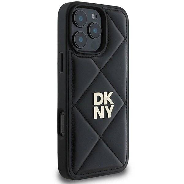 DKNY Quilted Stack Logo Hülle iPhone 16 Pro – Schwarz