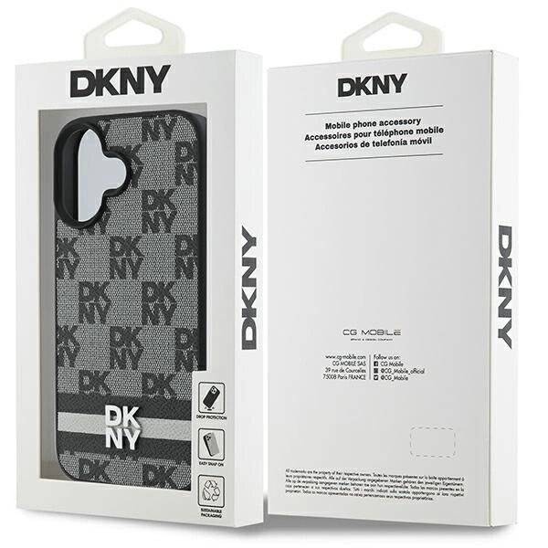 DKNY Checkered Pattern & Printed Stripes Hülle iPhone 16 – Schwarz