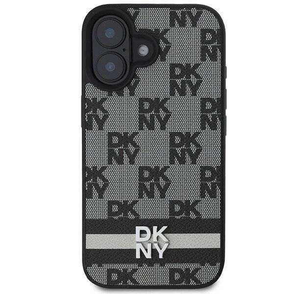DKNY Checkered Pattern & Printed Stripes Hülle iPhone 16 – Schwarz