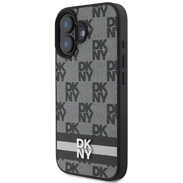 DKNY Checkered Pattern & Printed Stripes Hülle iPhone 16 – Schwarz