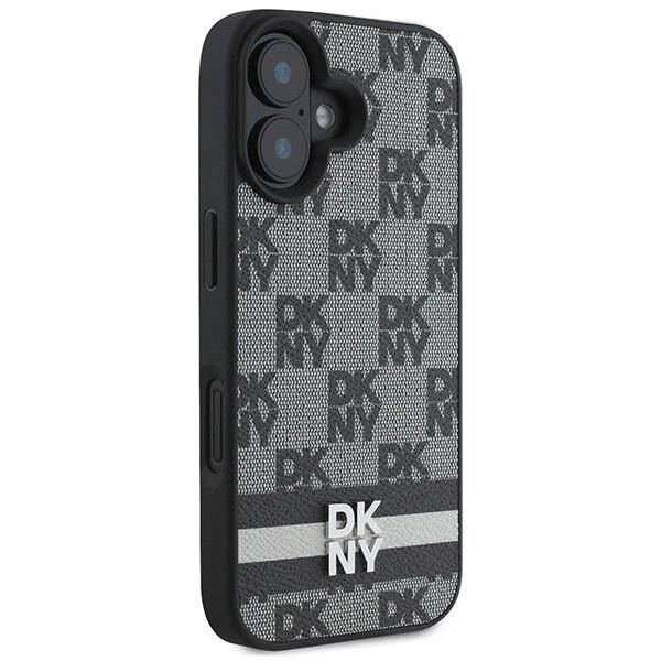 DKNY Checkered Pattern & Printed Stripes Hülle iPhone 16 – Schwarz