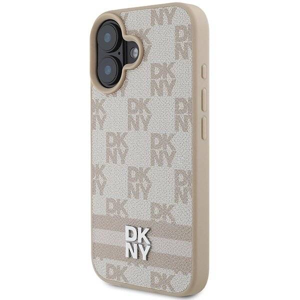 DKNY Checkered Pattern & Printed Stripes Hülle iPhone 16 – Rosa