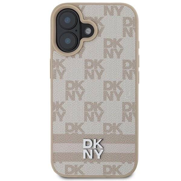 DKNY Checkered Pattern & Printed Stripes Hülle iPhone 16 – Rosa