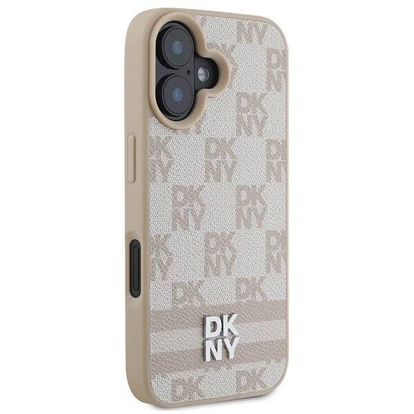 DKNY Checkered Pattern & Printed Stripes Hülle iPhone 16 – Rosa