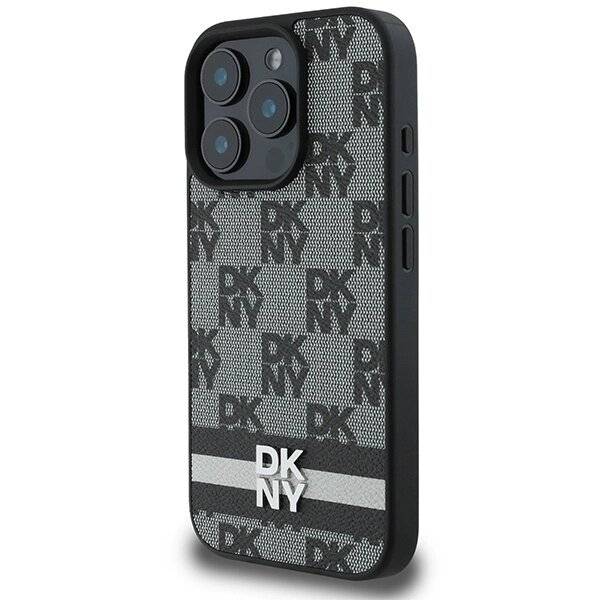 DKNY Checkered Pattern & Printed Stripes Hülle iPhone 16 Pro Max – Schwarz
