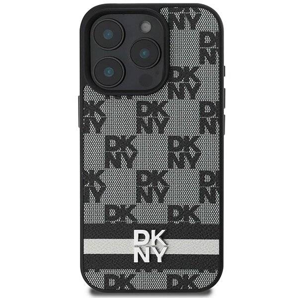 DKNY Checkered Pattern & Printed Stripes Hülle iPhone 16 Pro Max – Schwarz