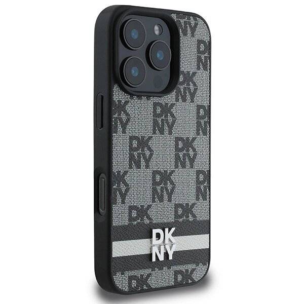 DKNY Checkered Pattern & Printed Stripes Hülle iPhone 16 Pro Max – Schwarz