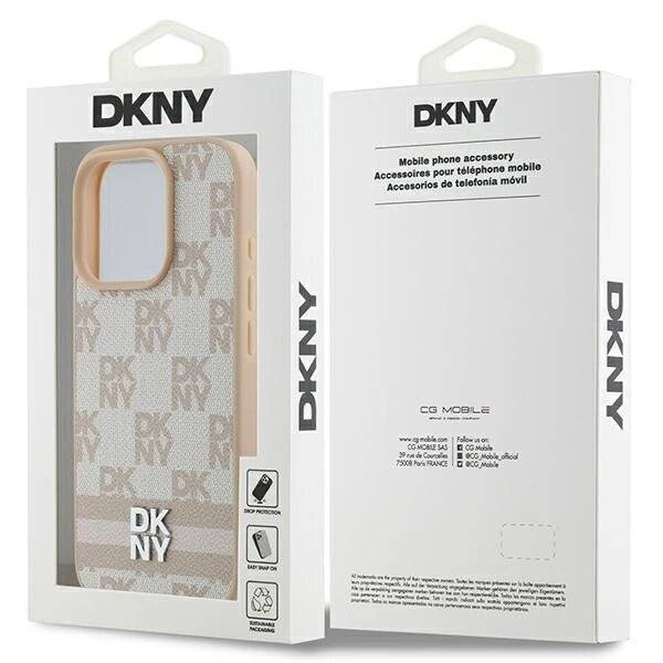 DKNY Checkered Pattern & Printed Stripes Hülle iPhone 16 Pro Max – Rosa