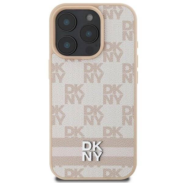 DKNY Checkered Pattern & Printed Stripes Hülle iPhone 16 Pro Max – Rosa