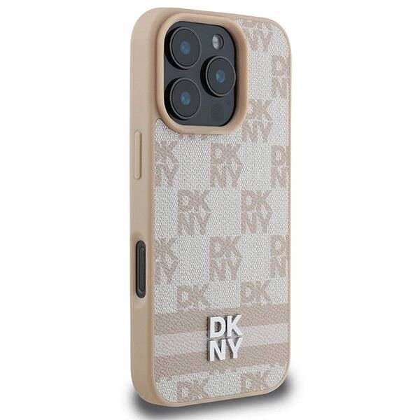 DKNY Checkered Pattern & Printed Stripes Hülle iPhone 16 Pro Max – Rosa