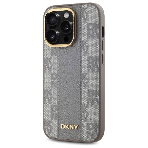 DKNY Leather Checkered Mono Pattern MagSafe-Hülle iPhone 14 Pro – Beige