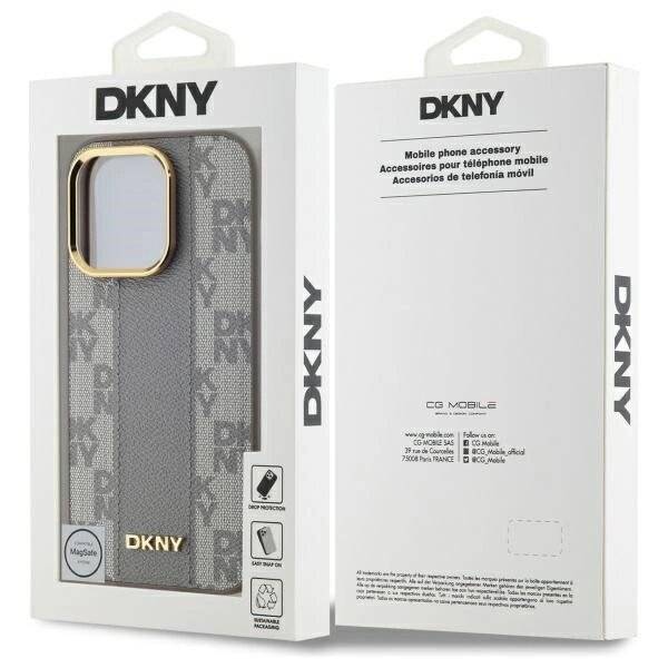 DKNY Leather Checkered Mono Pattern MagSafe-Hülle iPhone 14 Pro – Beige