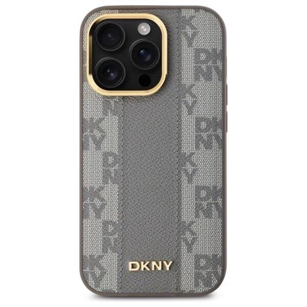 DKNY Leather Checkered Mono Pattern MagSafe-Hülle iPhone 14 Pro – Beige