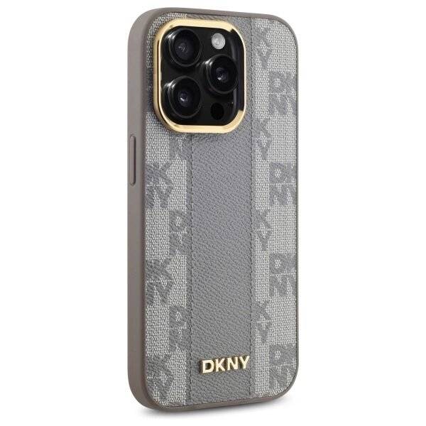 DKNY Leather Checkered Mono Pattern MagSafe-Hülle iPhone 14 Pro – Beige
