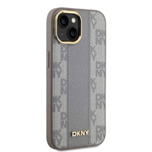 DKNY Leather Checkered Mono Pattern MagSafe-Hülle iPhone 14 – Beige