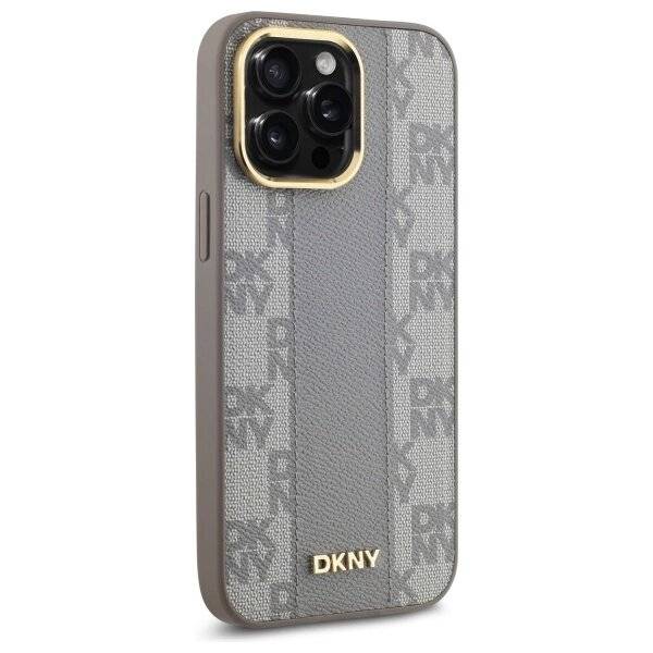 DKNY Leather Checkered Mono Pattern MagSafe-Hülle iPhone 14 Pro Max – Beige